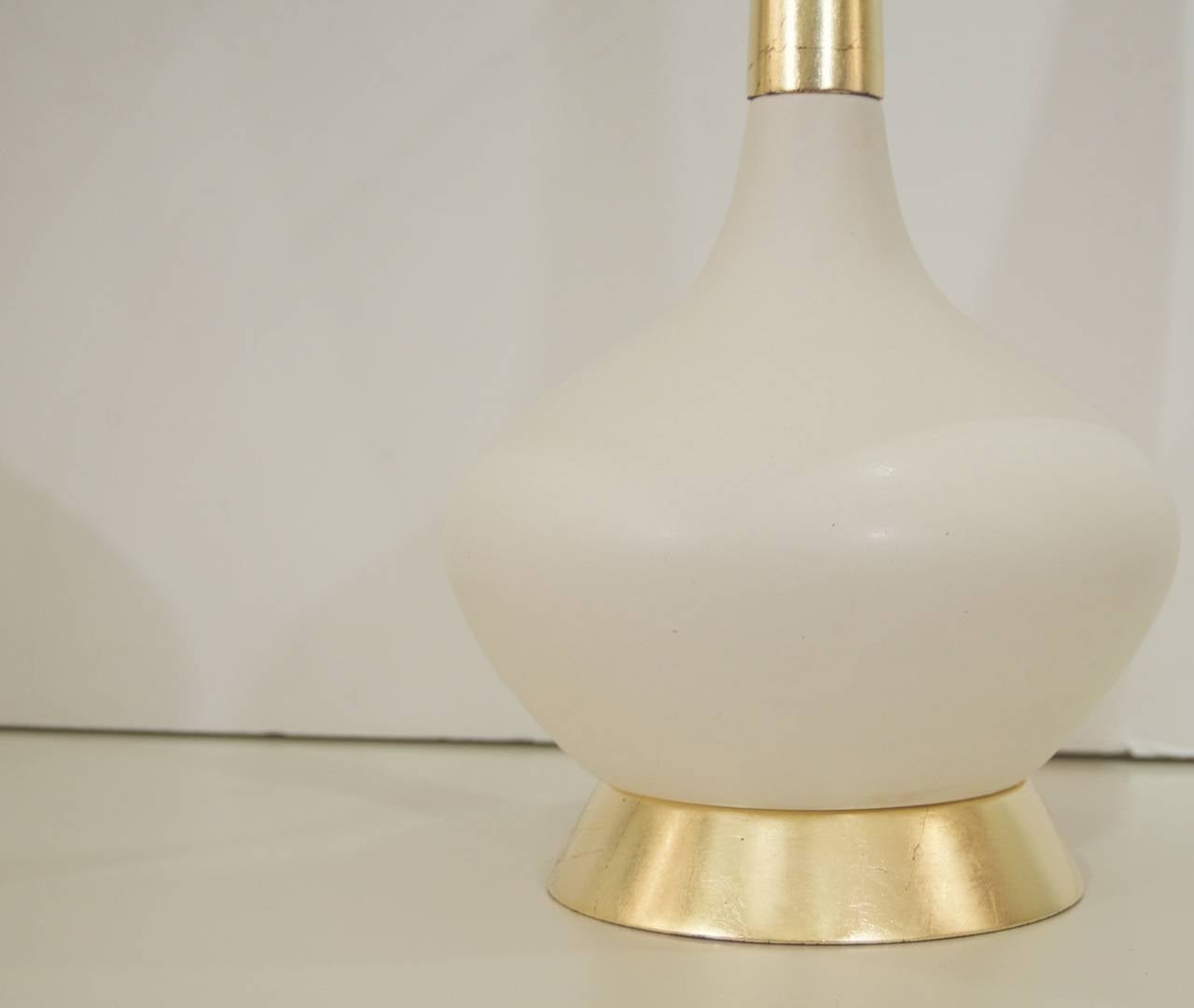 American Pair of Ceramic and Gold Leafed Mid-Century Table Lamps