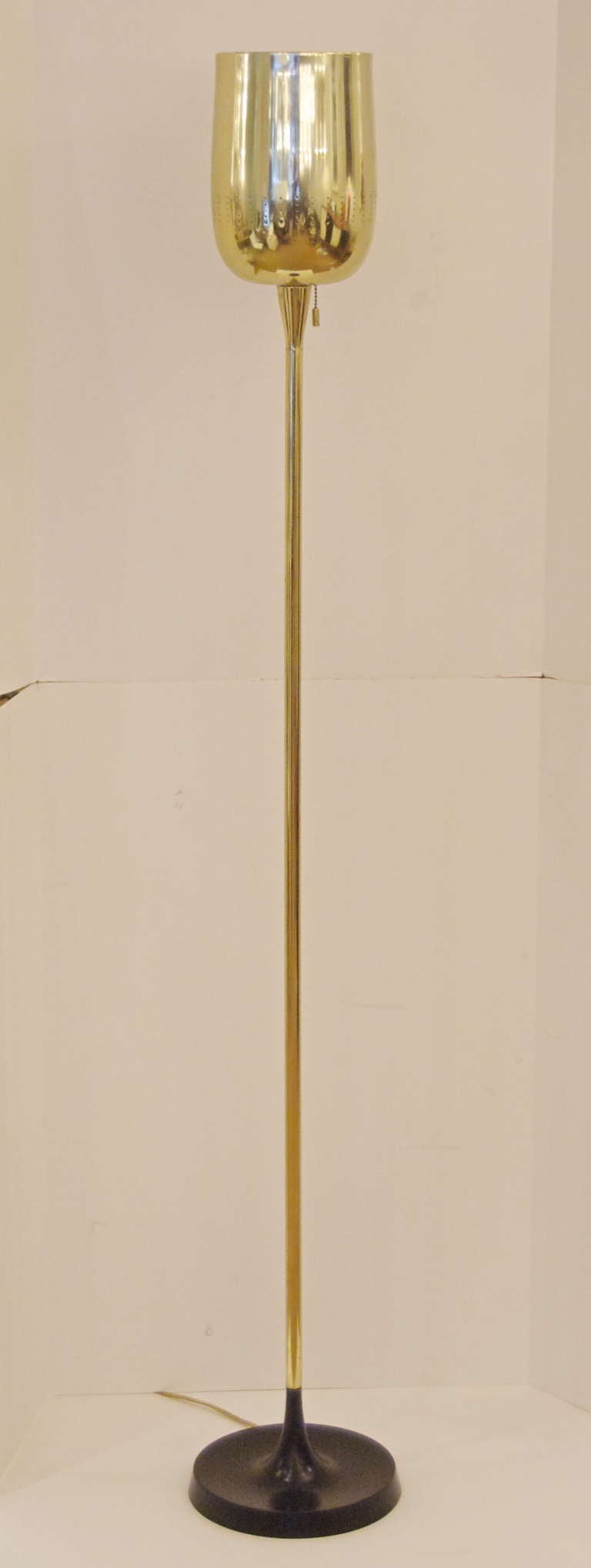 Pair of Pierced Brass Torchiere Floor Lamps With Enamel Bases