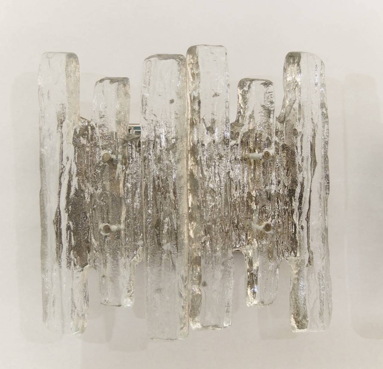 Mid-20th Century Large Pair of Kalmar Ice Glass Sconces
