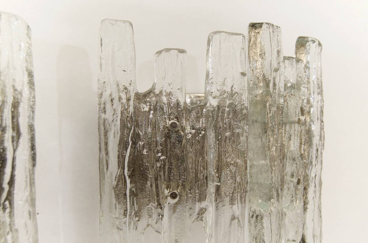 Chrome Large Pair of Kalmar Ice Glass Sconces