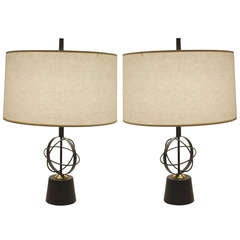 Pair of Astrolabe Form Mid-Century Table Lamps