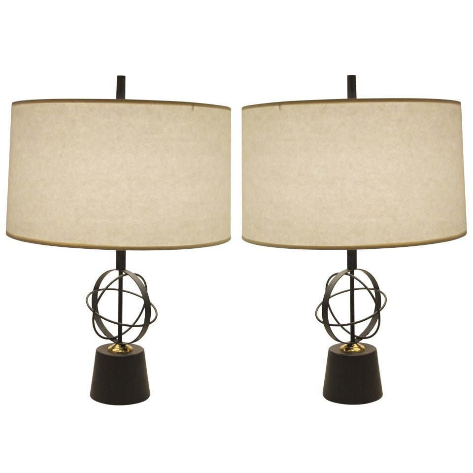 Pair of Astrolabe Form Mid-Century Table Lamps For Sale