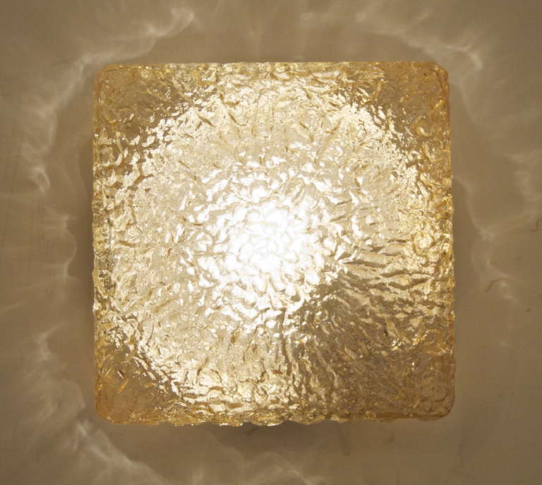 Petite Square Limburg Amber Patterned Glass Ceiling Light 1
