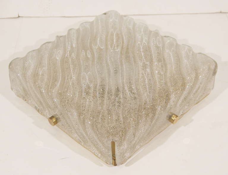 Mid-Century Modern Substantial Wave Surfaced Flush Mount by Hillebrand ( 2 Avail )