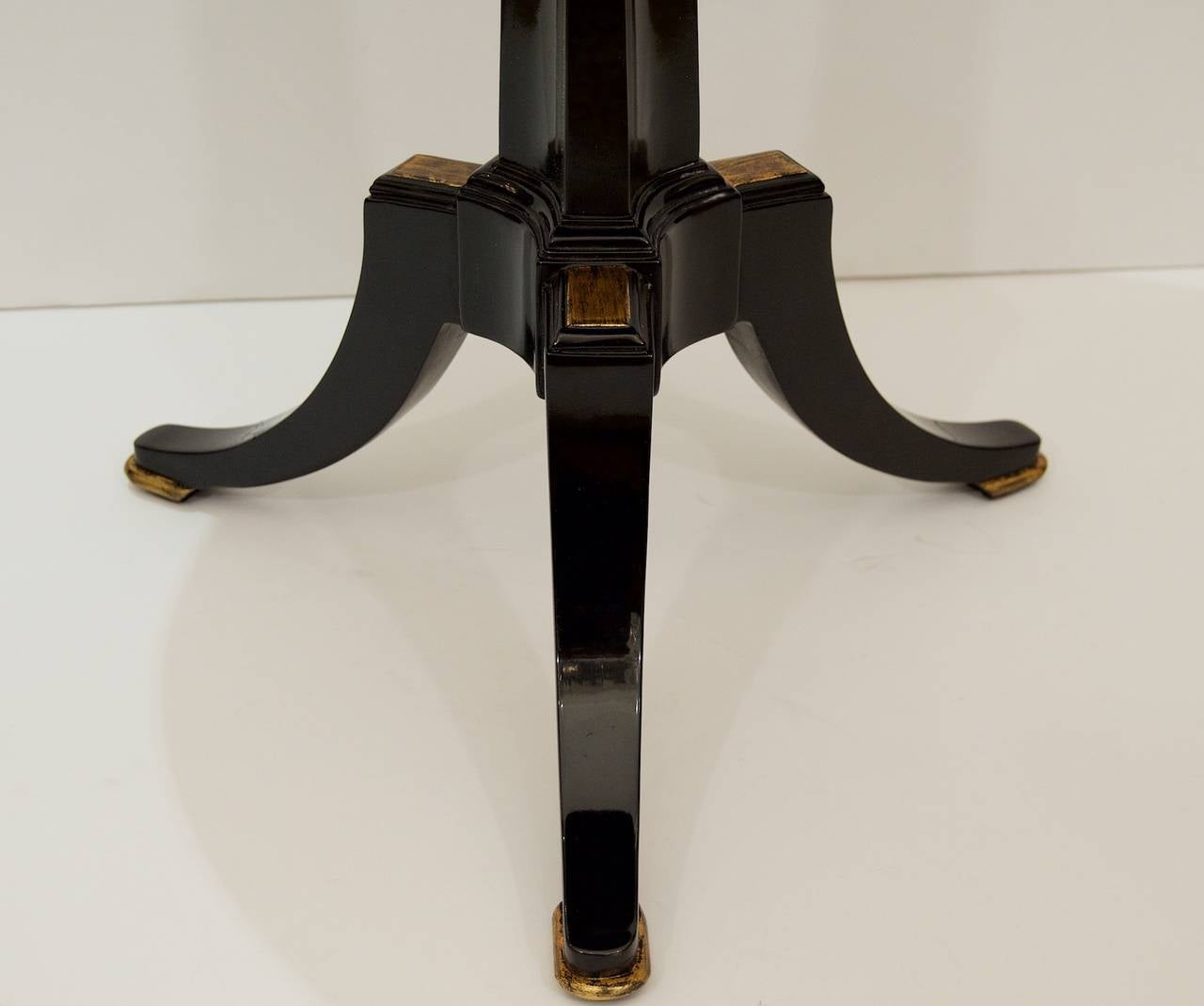 20th Century French Style Ebonized and Gilt Black Glass Top Gueridon Table