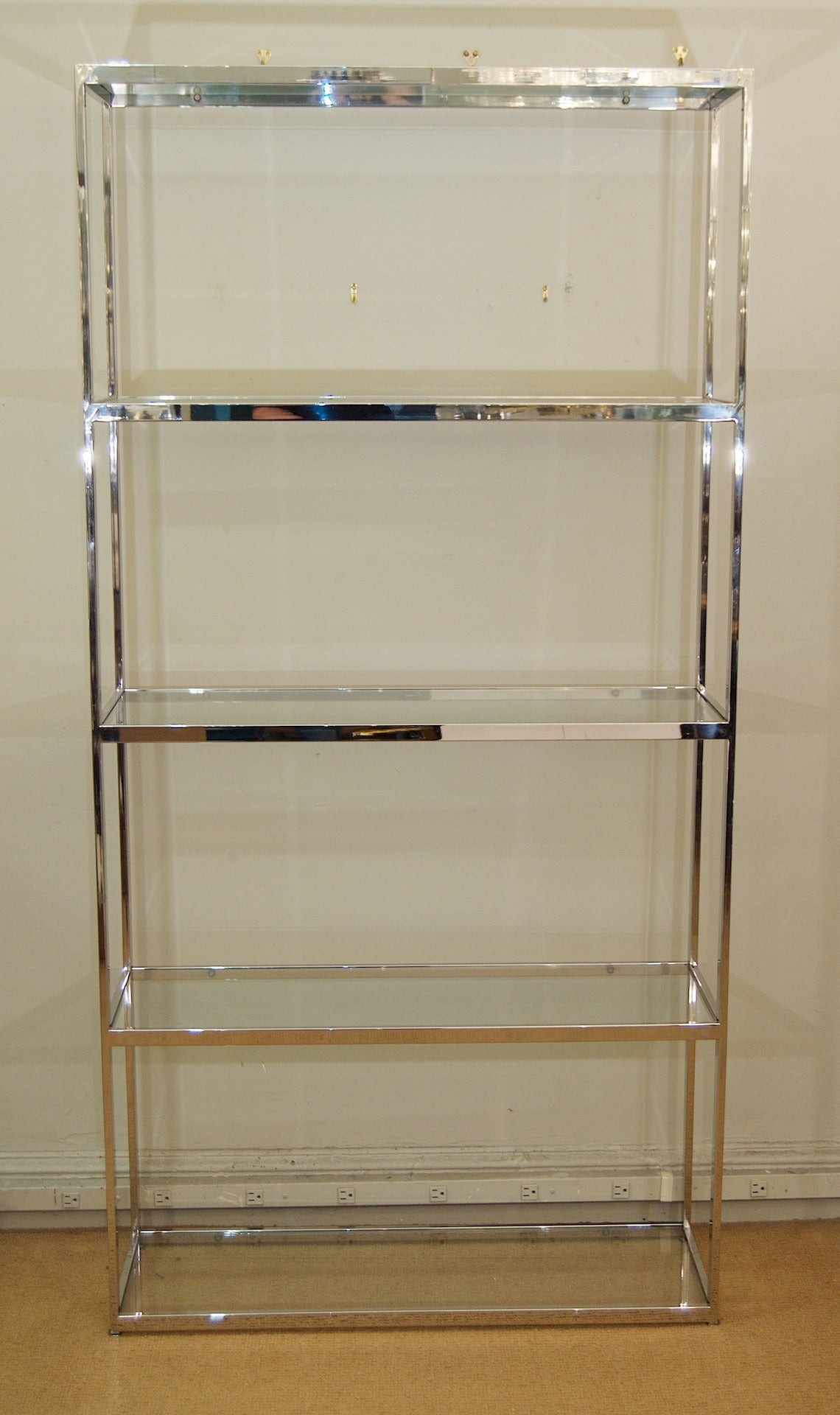 Mid-Century Modern Milo Baughman Style Chrome and Glass Etagere For Sale