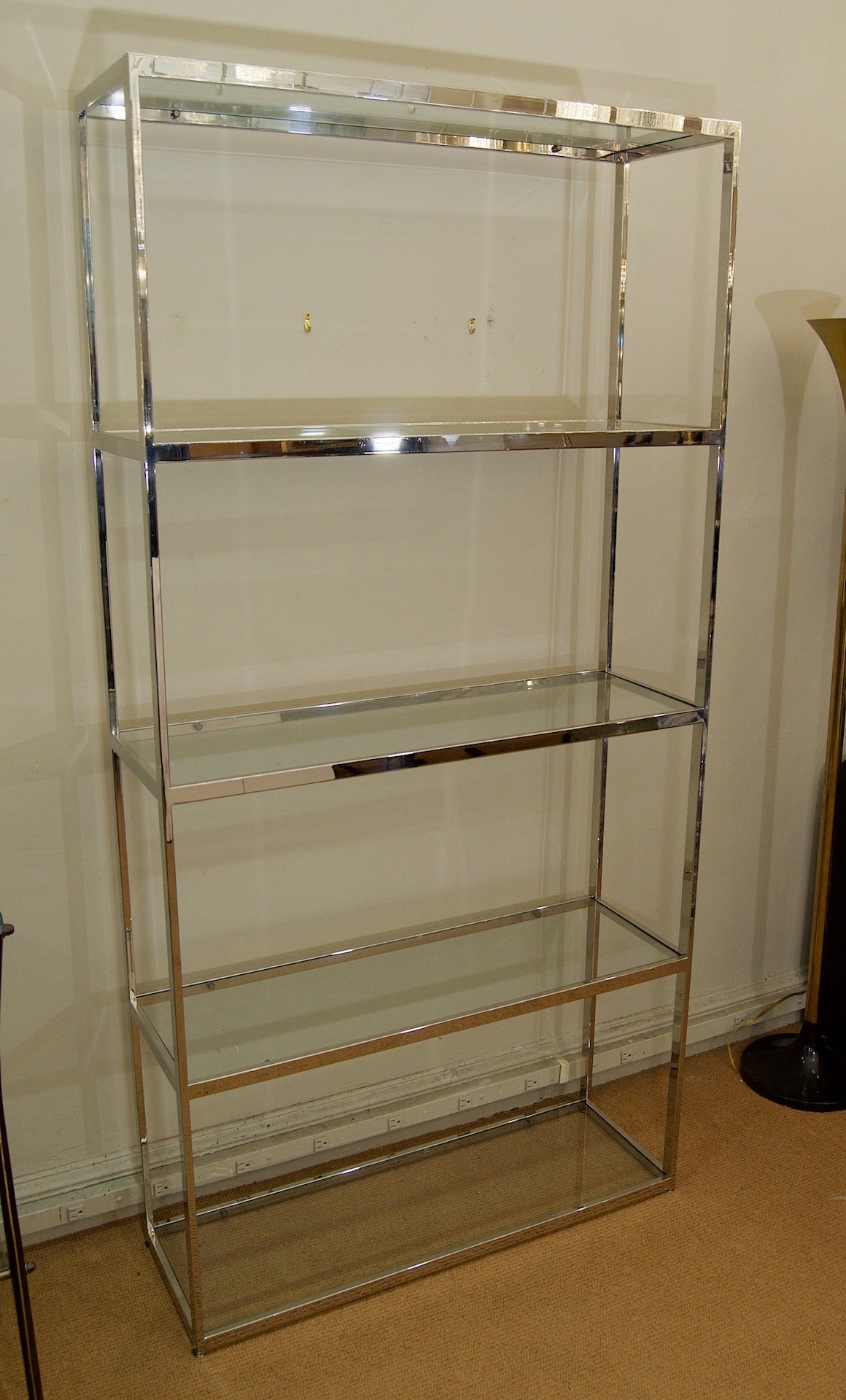 American Milo Baughman Style Chrome and Glass Etagere For Sale