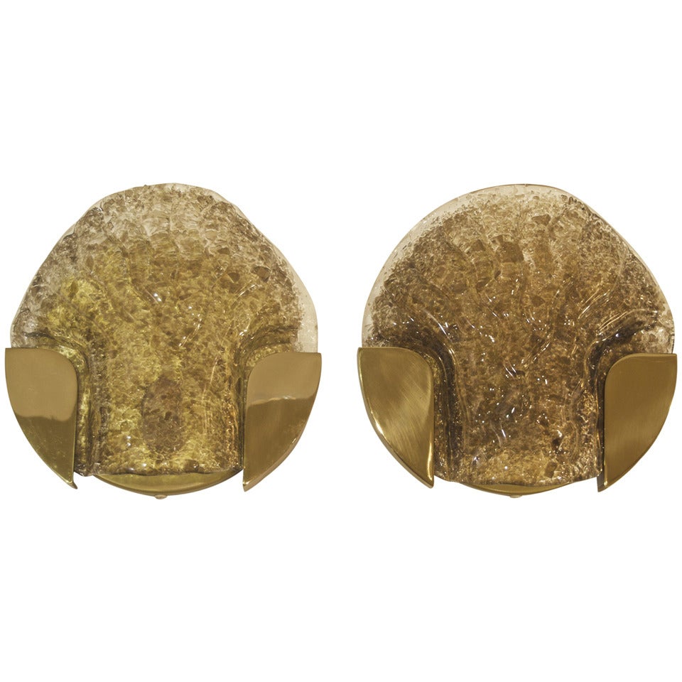 Pair of Unusual Kaiser Sconces with Smoked Glass