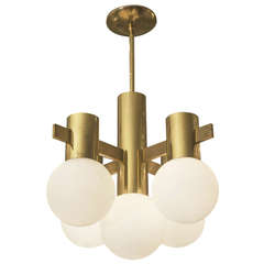 Excellent Brass and Opal Glass Chandelier