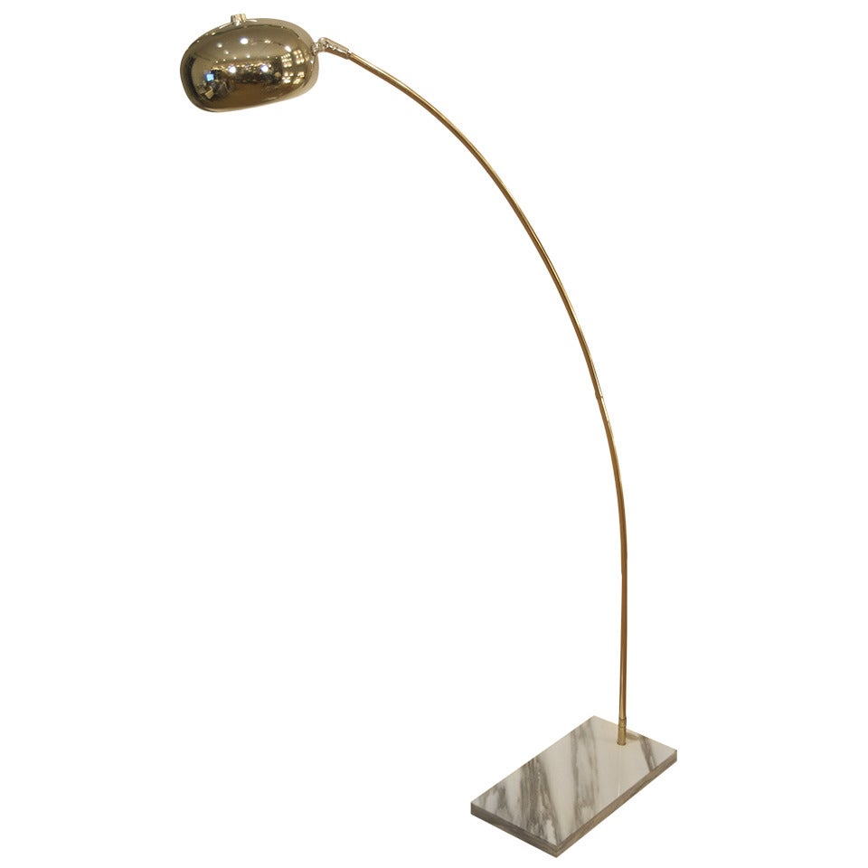 Chrome Midcentury Arc Lamp with Marble Base For Sale