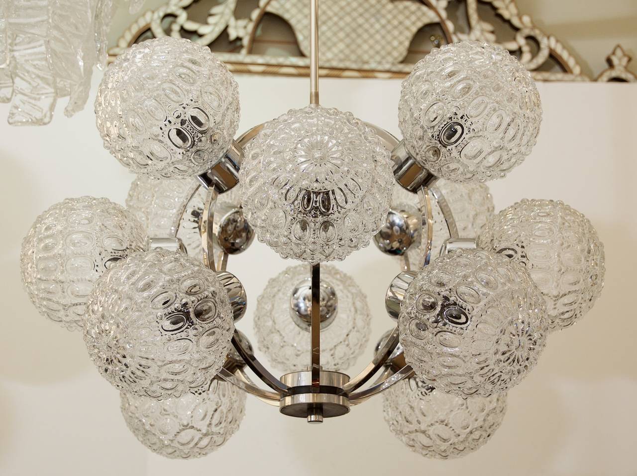 Dramatic Orbital Chandelier in Chrome with Stylized Bubble Globes