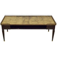 Maison Jansen Black Lacquer Coffee Table with Reverse Gilt Glass Top