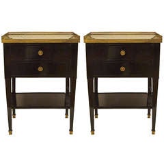 Pair of Maison Jansen Black Lacquer and Marble Nightstands