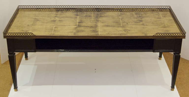 Maison Jansen Black Lacquer Coffee Table with Reverse Gilt Glass Top