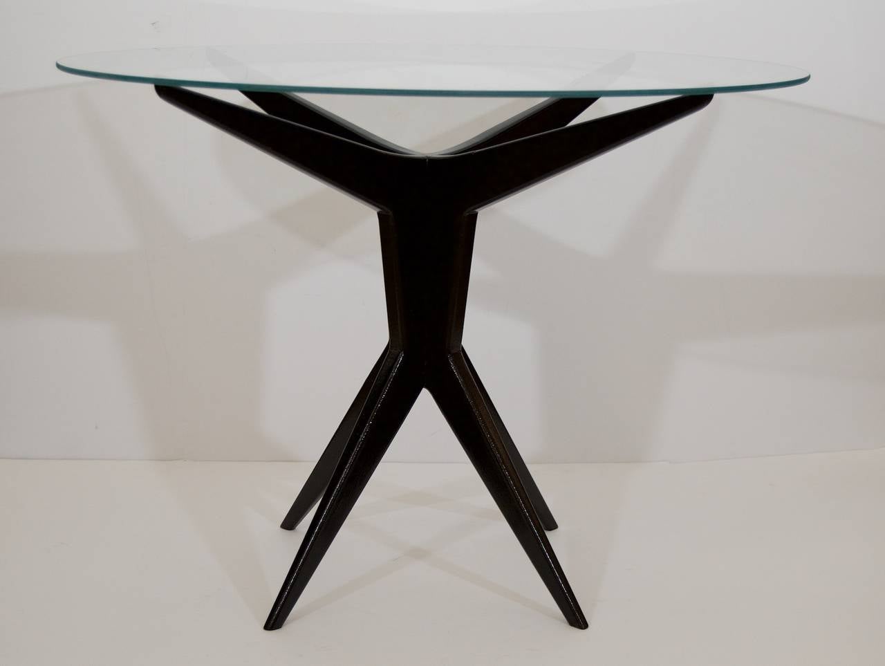 Mid-Century Modern Italian Glass Top Round Occasional Table