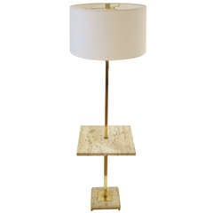 Mid Century Floor Lamp with Polished Travertine Table Top