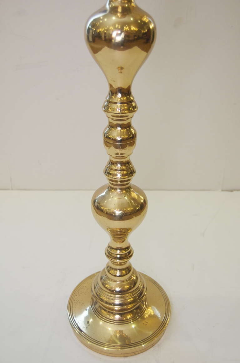 Pair of Grand Scale Brass Standing Candleholders In Excellent Condition For Sale In Stamford, CT