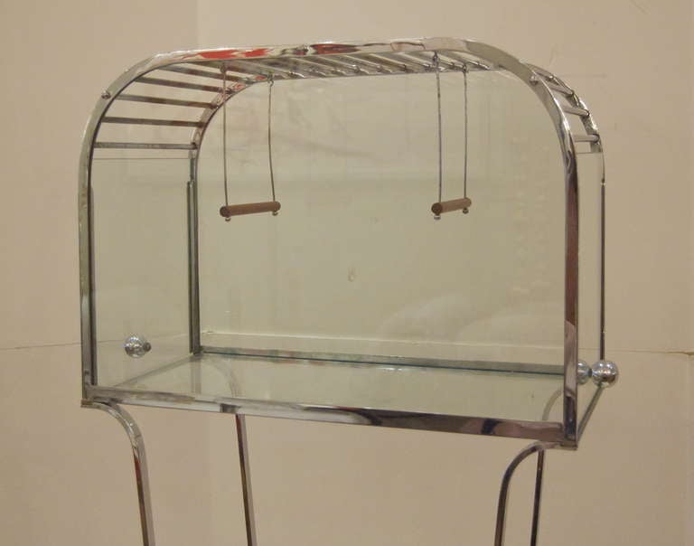 Mid-20th Century Art Deco Glass and Chrome Birdcage
