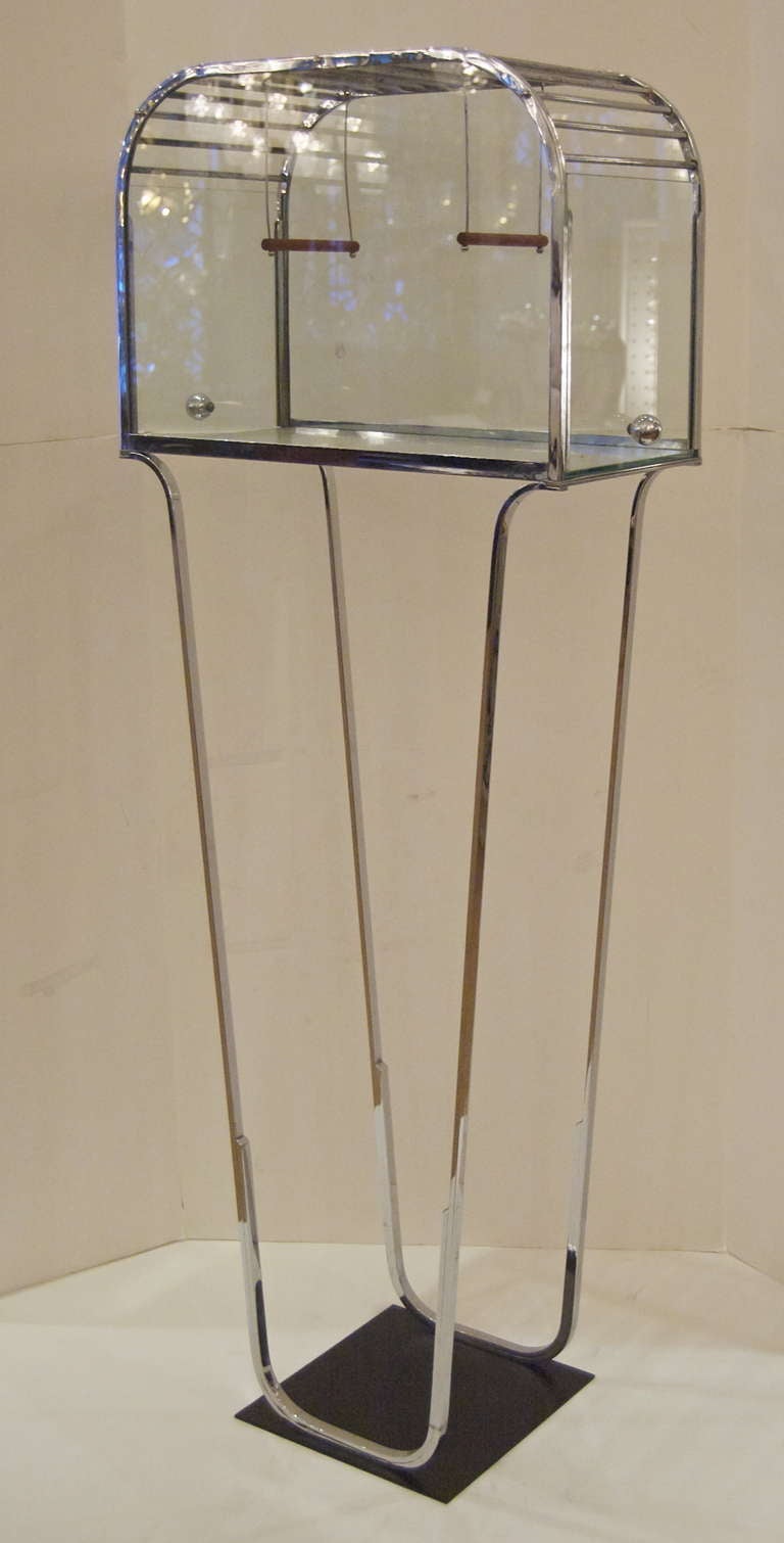Art Deco Glass and Chrome Birdcage In Excellent Condition In Stamford, CT