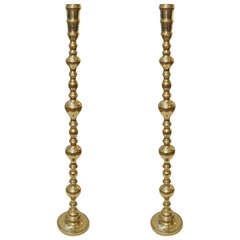 Pair of Grand Scale Brass Standing Candleholders