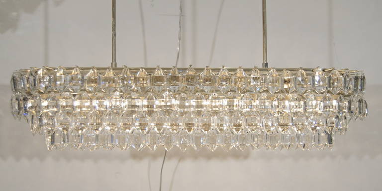 Mid-Century Modern Dramatic Rectangular Crystal Nickel Chandelier