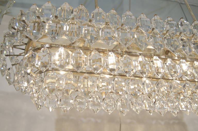 Mid-20th Century Dramatic Rectangular Crystal Nickel Chandelier