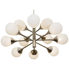 Unusual Teardrop Opal Globe and Chrome Chandelier