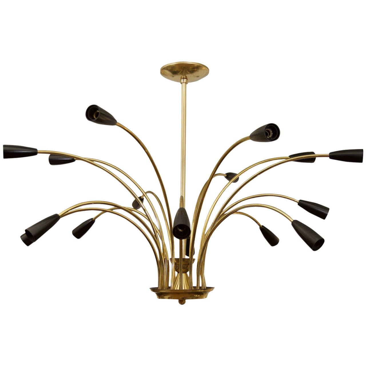 Stunning Black Enamel and Brass Stilnovo Style Chandelier For Sale at 1stDibs