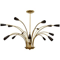 Stunning Black Enamel and Brass Stilnovo Style Chandelier 9