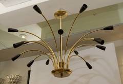 Stunning Black Enamel and Brass Stilnovo Style Chandelier