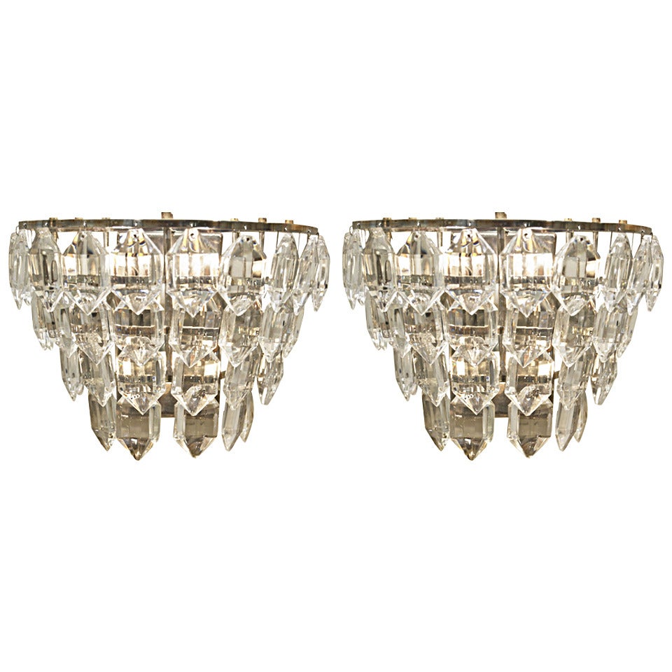 Multi-Tiered Silver-Plate Crystal Sconces