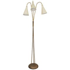 Tall White Enamel and Brass Italian Floor Lamp