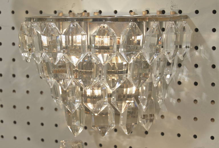 German Multi-Tiered Silver-Plate Crystal Sconces