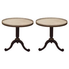 Pair of Large Marble Top Jansen Style lacquer Side Tables