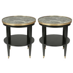 Pair of Large Two-Tier Ebonized Gueridons with Marble Tops