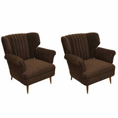 Pair of Italian Mid-Century Modern Upholstered Club Chairs