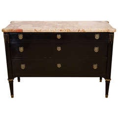 Black Lacquer Jansen Commode with Marble Top