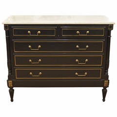 Jansen Style Louis XVI Manner, Marble-Top Ebonized Commode