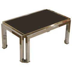 Chrome, Brass and Black Glass Table in the Style of Romeo Rega