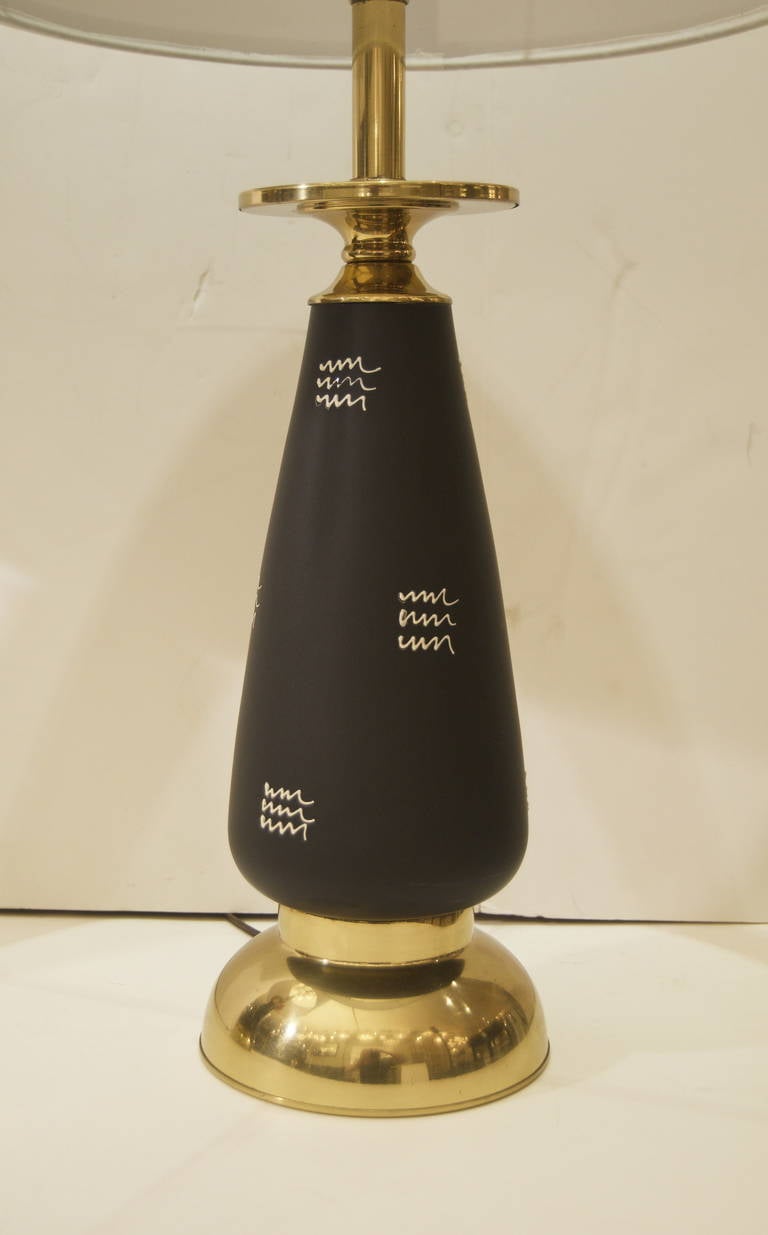 American Pair of Black Enameled and Brass Table Lamps For Sale