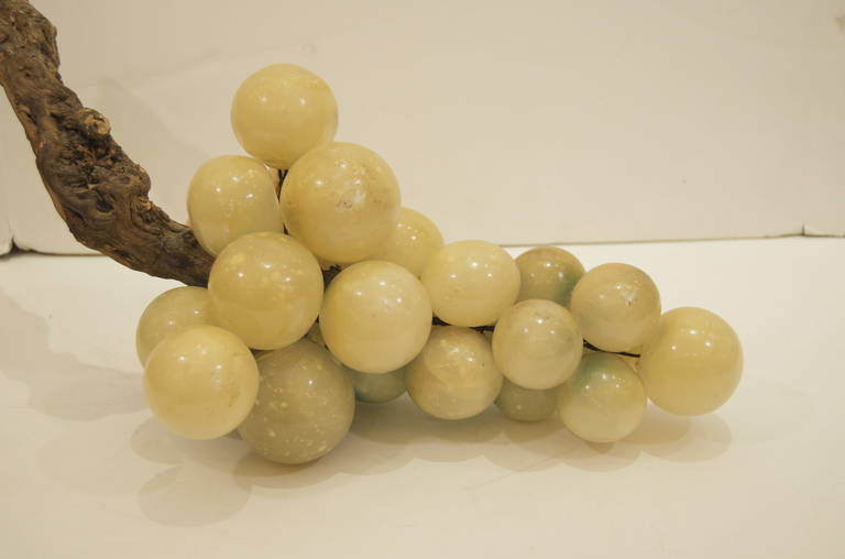 Mid-20th Century Enormous Cream Alabaster Grapes with Wood Stem Centerpiece