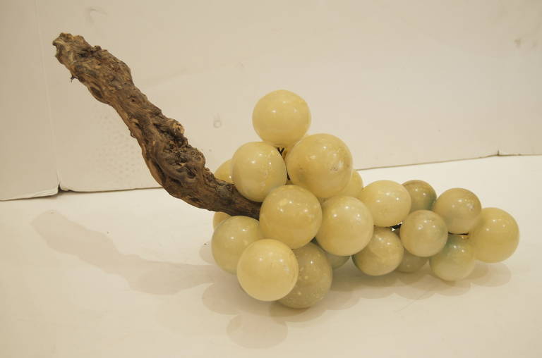 Enormous Cream Alabaster Grapes with Wood Stem Centerpiece In Excellent Condition In Stamford, CT