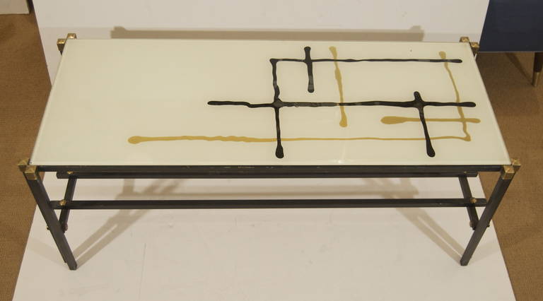 Mid-20th Century Italian Coffee Table in Metal and Glass with Reverse Painted Glass Top