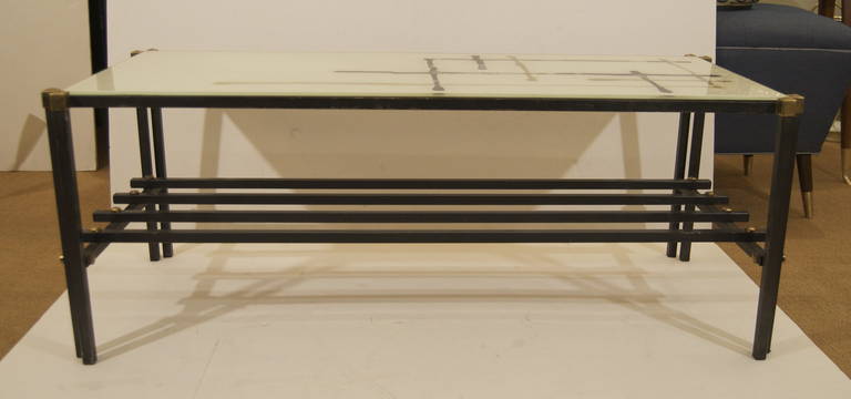 Italian Coffee Table in Metal and Glass with Reverse Painted Glass Top 2