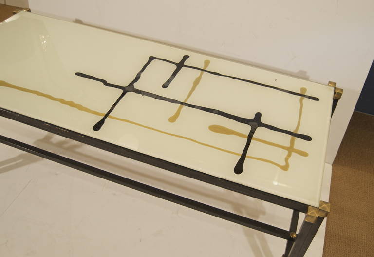Italian Coffee Table in Metal and Glass with Reverse Painted Glass Top 3