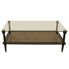 Ebonized Coffee Table with Glass Top and Leather