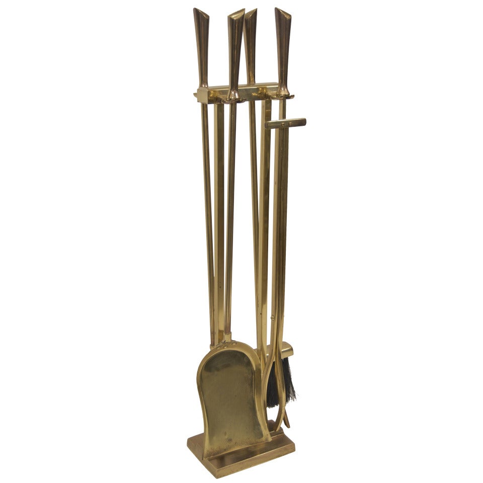 Mid-Century Modern Brass Fireplace Tool Set