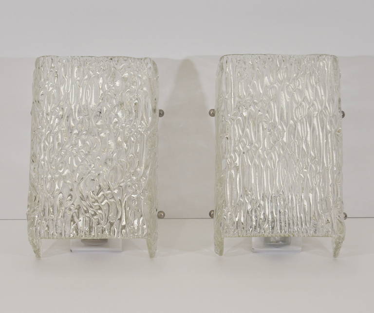 Austrian Pair of Kalmar Ice Glass Sconces For Sale