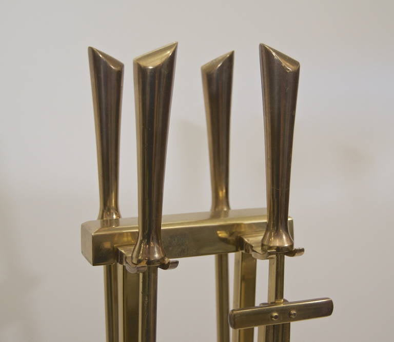 American Mid-Century Modern Brass Fireplace Tool Set