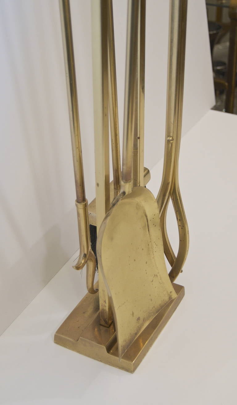 Late 20th Century Mid-Century Modern Brass Fireplace Tool Set